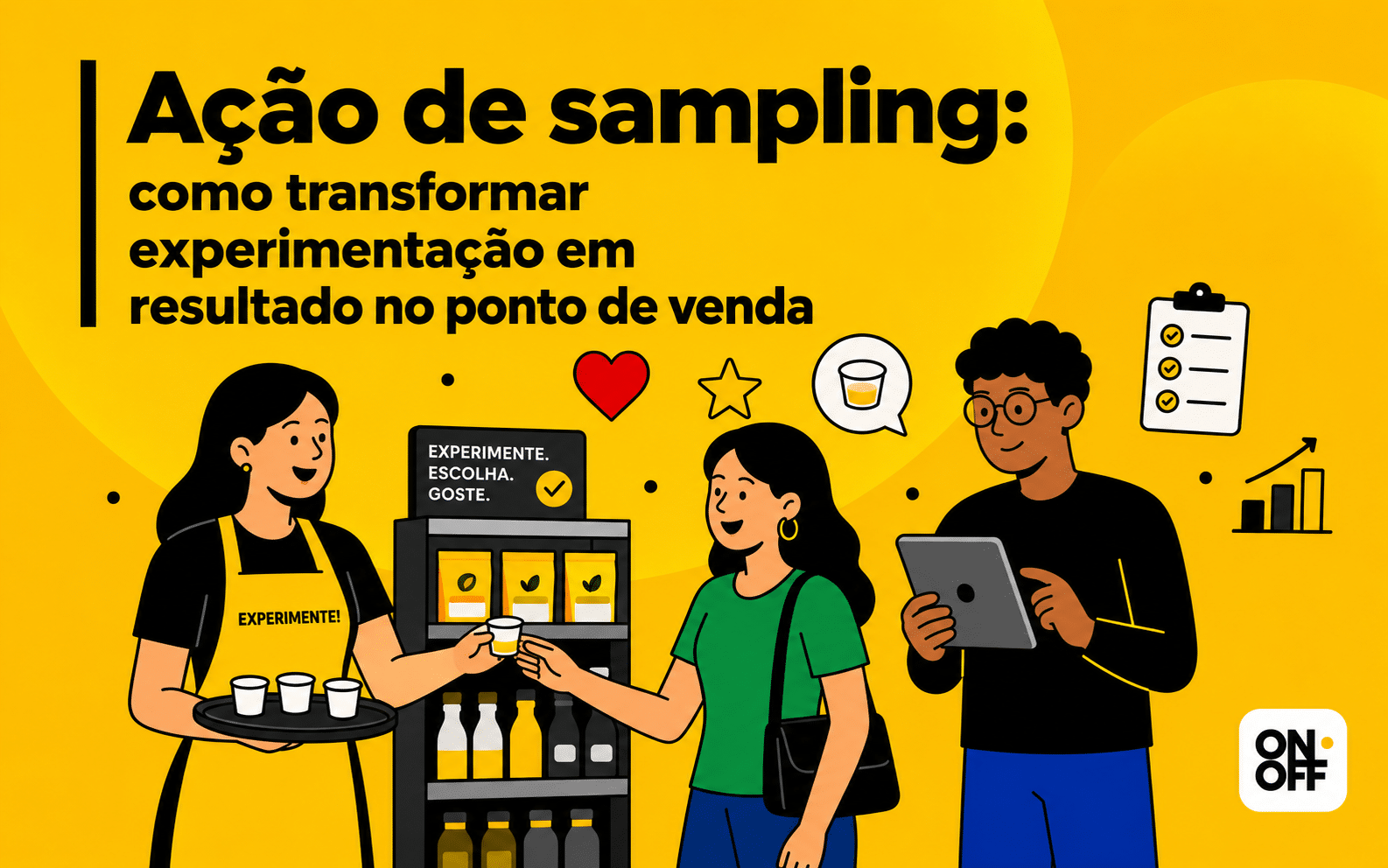 Ação de sampling no ponto de venda com promotora oferecendo amostra de produto para shopper